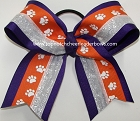 Paw Print Orange Purple White Cheer Bow
