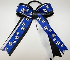 Soccer Royal Blue White Ponytail Bow