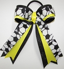 Soccer Yellow Black Glitter Ponytail Bow
