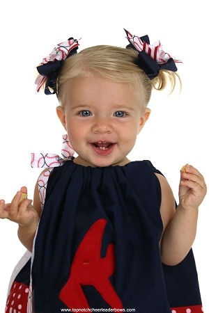 Baseball Pigtail Hair Bows 