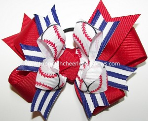 Baseball Royal Blue Red Ponytail Hair Bow 