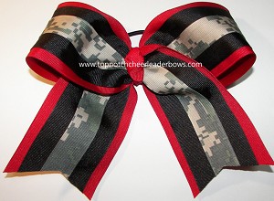Digi Camo Red Black Big Cheer Bow 