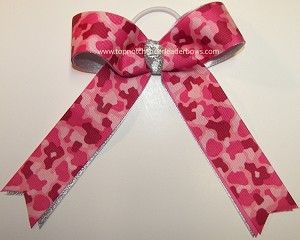 Camouflage Hot Pink Silver Ponytail Bow 