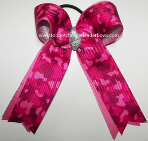 Camouflage Shocking Pink Silver Ponytail Bow 