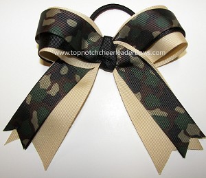 Camouflage Green Black Tan Ponytail Bow 