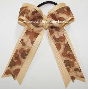 Camouflage Desert Tan Natural Ponytail Bow 
