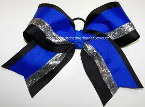 Sparkly Electric Blue Black Silver Cheer Bow 