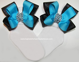 Sparkly Turquoise Black Bow Socks 