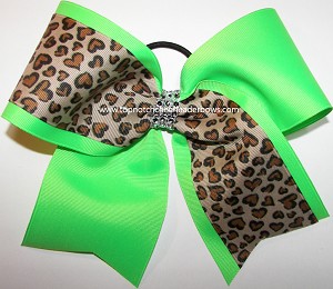 Glitzy Neon Green Leopard Cheer Bow 