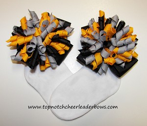Korkers Black Yellow Gold Grey Bow Socks 