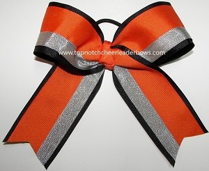 Orange Black Silver Metallic Cheer Bow 