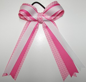 Pink Polka Dots White Ponytail Bow 