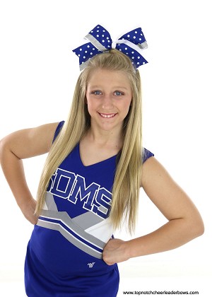 Sparkly Royal Blue Polka Dot Silver Cheer Bow 