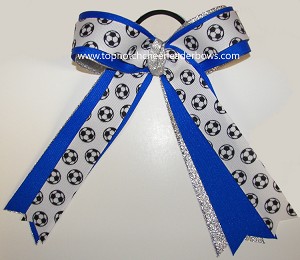 Sparkly Soccer Electric Blue Silver Ponytail Bow 