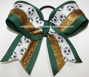 Soccer Forest Green Gold Glitter Cheer Bow 