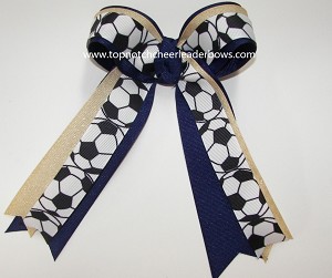 Soccer Navy Gold Ponytail Bow 