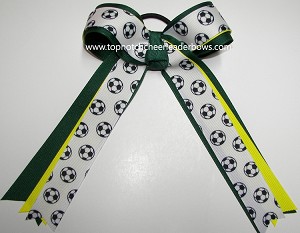 Soccer Green Yellow Ponytail Holder Bow 