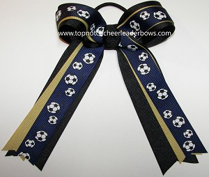 Soccer Navy Blue Gold Black Ponytail Bow 