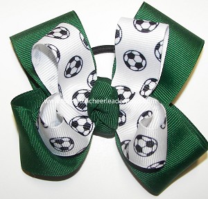 Soccer Forest Green Hair Bow 