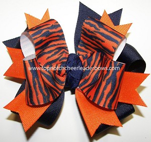 Tigers Orange Navy Ponytail Bow 