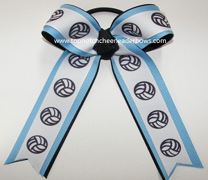 Volleyball Blue Black Ponytail Holder Bow 