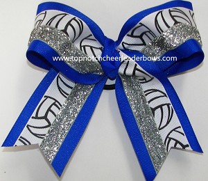 Volleyball Electric Blue Silver Hair Bow 