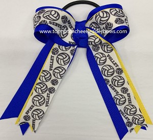 Volleyball Electric Blue Yellow Ponytail Holder Bow 