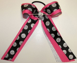 Glitter Volleyball Black Hot Pink Silver Bow 