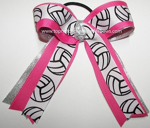 Volleyball Hot Pink Silver Ponytail Bow 