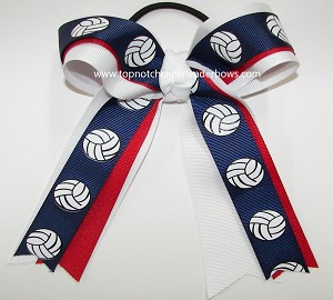 Volleyball Navy Red White Ponytail Bow 