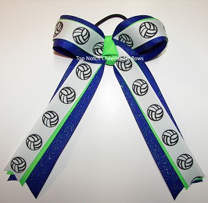 Volleyball Neon Green Royal Glitter Ponytail Bow 