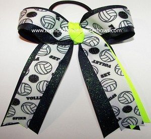 Volleyball Neon Lime Navy Blue Glitter Bow 
