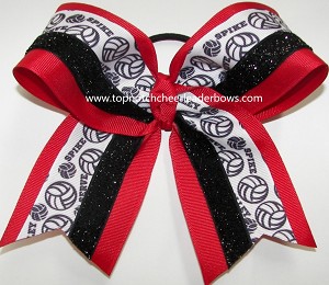 Volleyball Red Black Glitter Hair Bow 