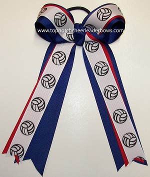 Volleyball Red Blue Ponytail Holder Bow 
