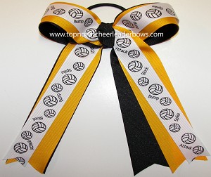 Volleyball Yellow Black Ponytail Holder Bow 