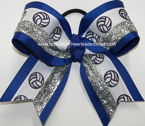 Volleyball Royal Blue Silver Glitter Hair Bow 