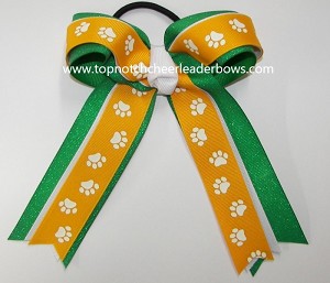 Paw Print Yellow Gold Emerald Ponytail Bow 